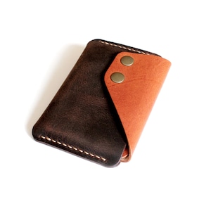 Meilleur portefeuille EDC - Porte-cartes en cuir - Porte-cartes fin en cuir - Porte-cartes EDC - Mini portefeuille avec poche - Billets en cuir rustique et pochette pour cartes