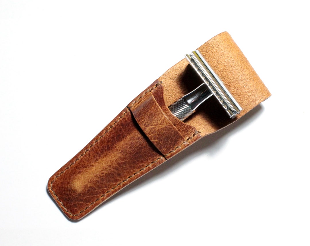 Leather Safety Razor Pouch, Handmade Safety Razor Case With