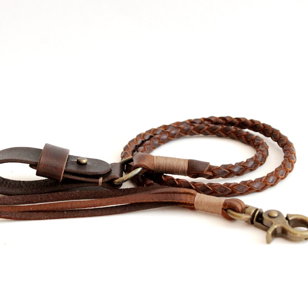 Leather Wallet Chain, Handmade Braided Leather Chain with Snap Hook and Belt Loop, Biker Wallet Chain