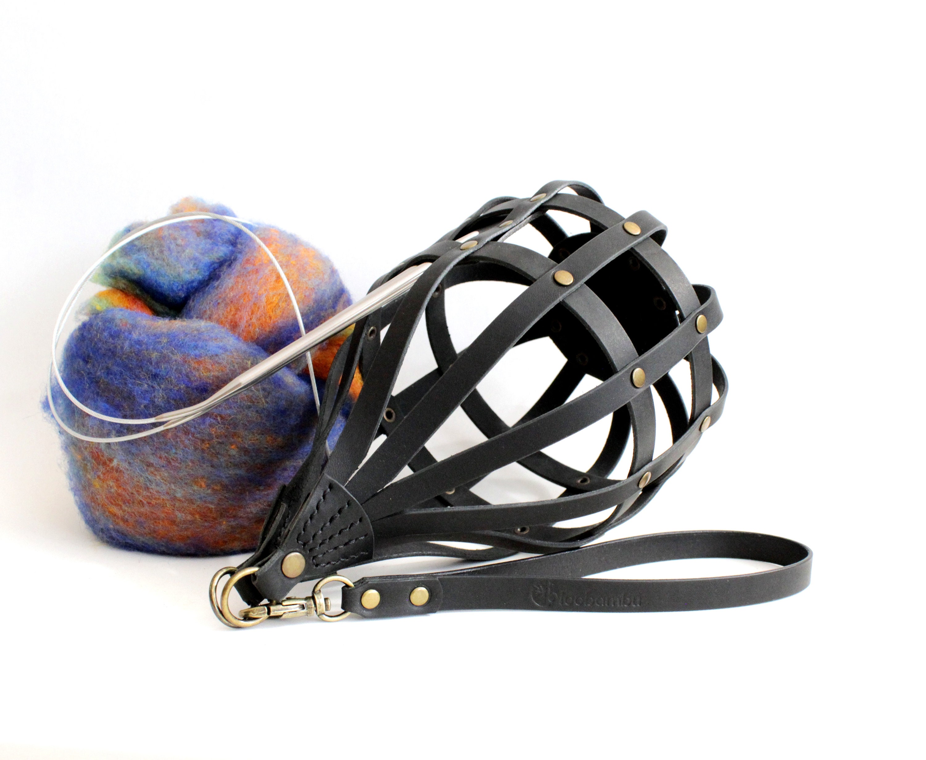 Stylish Leather Yarn Holder, Handmade Leather Knitting Project Bag