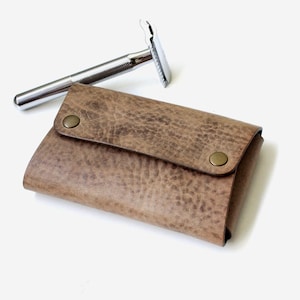 Handmade Leather Shaving Kit Holder: Italian Leather Travel Case, Gift for Him & Free Initials image 10