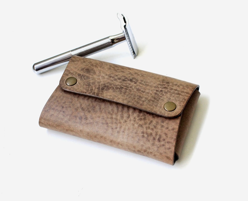 Handmade Leather Shaving Kit Holder: Italian Leather Travel Case, Gift for Him & Free Initials image 10