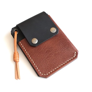 Cartera de cuero delgada, minimalista, hecha a mano, para tarjetas, para hombre y mujer, con bolsillo para AirTag.