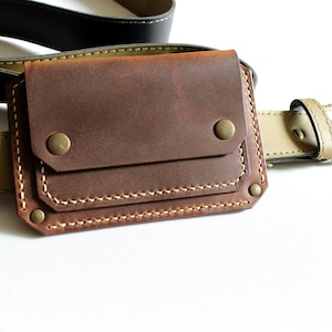 Cartera de cuero para cinturón, bolsa minimalista hecha a mano para cinturón, tarjetero de cuero