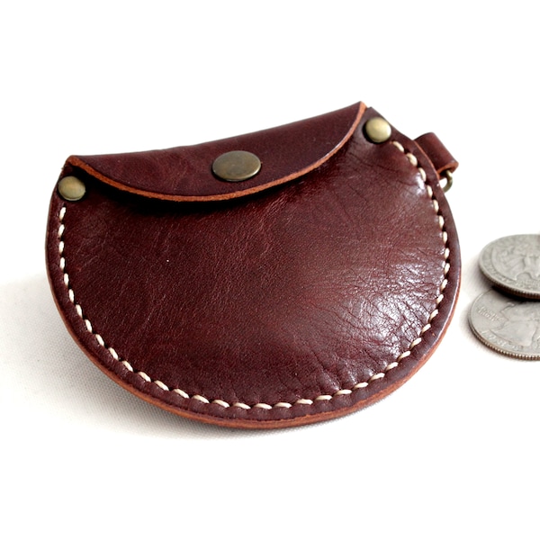 Leather Coin Purse, Minimalist Leather Change Wallet with Personalisation, Small Coin Pouch