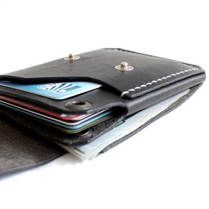 Cartera de cuero, billetera minimalista hecha a mano para tarjetas de cuero, billetera delgada para hombres y mujeres, bolsillo AirTag imagen 2