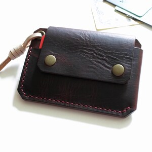 Cartera de cuero para cinturón, billetera delgada con 3 compartimentos, bolsa minimalista para cinturón, tarjetero de cuero hecho a mano.