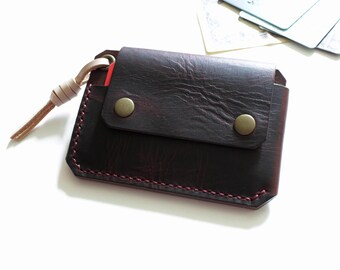 Cartera de cuero para cinturón, billetera delgada con 3 compartimentos, bolsa minimalista para cinturón, tarjetero de cuero hecho a mano.