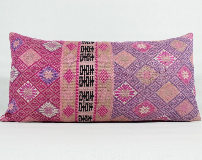 12x24 Vintage Chinese Wedding Blanket Long Lumbar Pillow Cover/ Boho