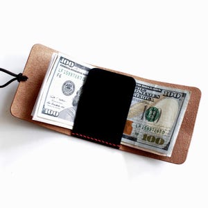 Edc Money Roll Wallet, Minimalist Leather Wallet, Banknotes Rolled Wallet, Handmade Cash Wallet, Slim Banknote Holder with Elastic Band