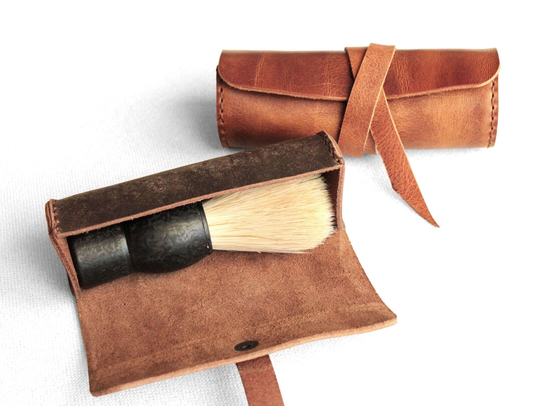 Personalized Leather Shaving Brush Roll Case Travel Shaving Etsy