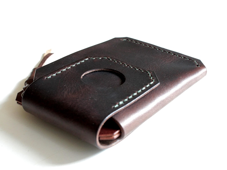 Cartera de cuero, billetera minimalista hecha a mano para tarjetas de cuero, billetera delgada para hombres y mujeres, bolsillo AirTag imagen 5