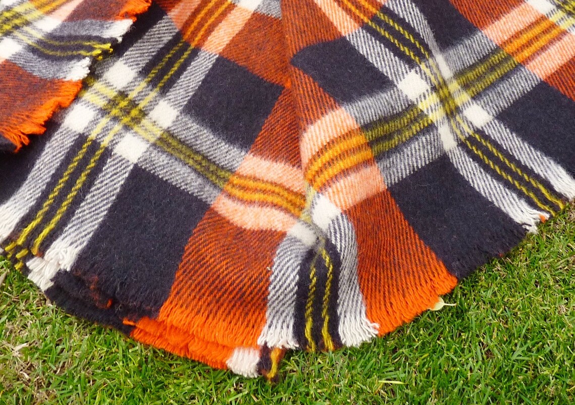 Ethnic Orange Plaid Wool Blanket / Extra Warm Natural Throw Etsy
