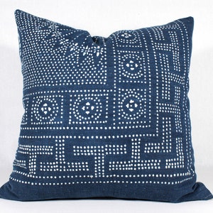 Vintage Hmong Batik Pillow Cover: Indigo Boho Cushion, 18&quot;