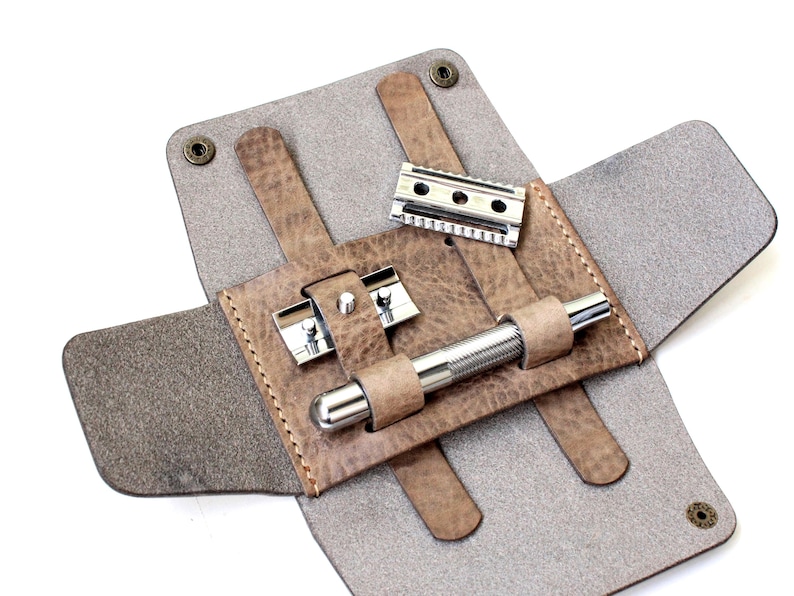 Handmade Leather Shaving Kit Holder: Italian Leather Travel Case, Gift for Him & Free Initials image 9