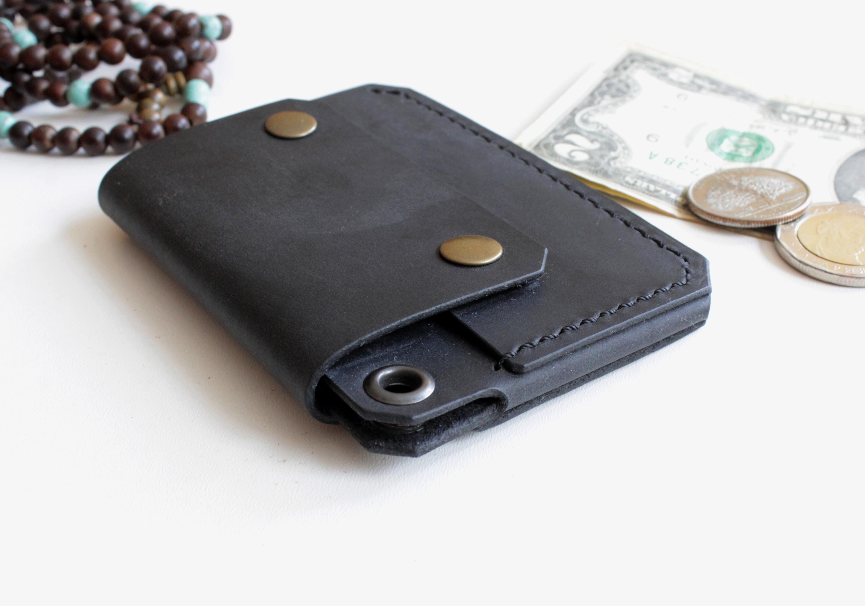 Leather Belt Wallet, Slim Belt Wallet with 3 Compartments, Minimalist Belt Pouch, Handmade Leather Card Wallet