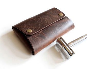 Leather Shaving Kit Holder, Handmade Italian Leather Travel Case, Gift for Him & Free Initials