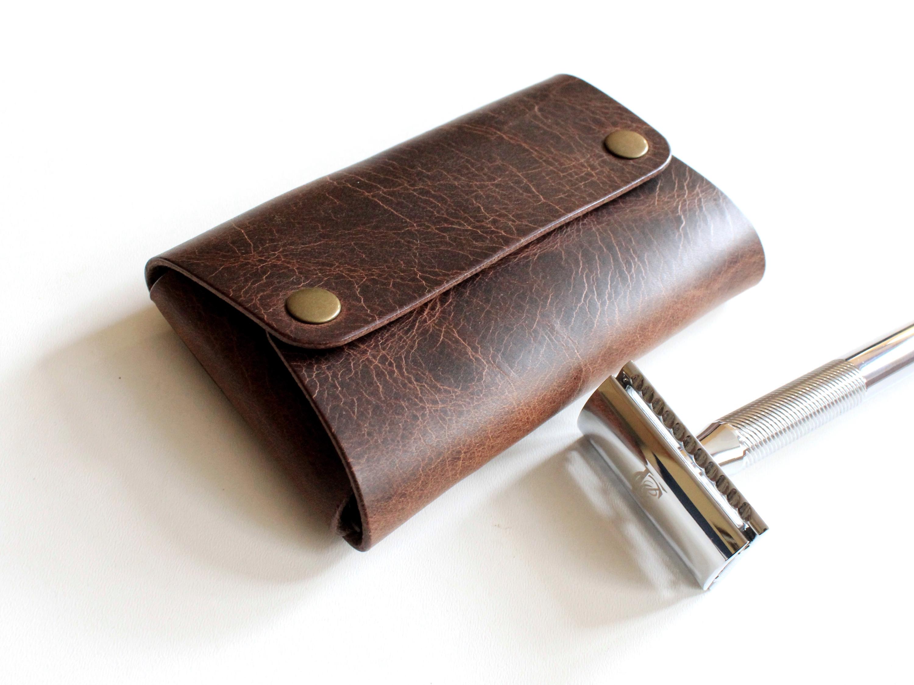 Leather Shaving Kit Holder, Handmade Italian Leather Travel Case, Gift for Him