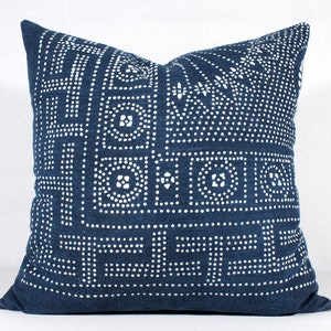 Hmong Indigo Batik Pillow Cover: Vintage Handmade Cushion, 18&quot;