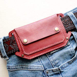 Cartera de cinturón fina, cartera de cuero hecha a mano, bolsa de cinturón minimalista, tarjetero de cuero
