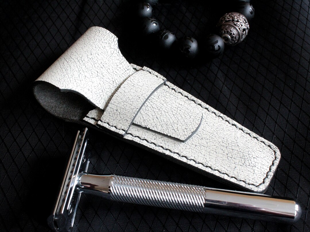 Traditional Razor Case Handmade Leather Safety Razor Pouch: Distressed White Razor Case - Etsy