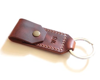 Llavero minimalista de cuero con palillero, estuche de cuero hecho a mano con llavero, llavero, palillero de bolsillo, idea de regalo