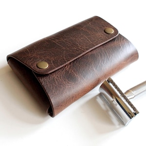 Handmade Leather Shaving Kit Holder: Italian Leather Travel Case, Gift for Him & Free Initials image 11