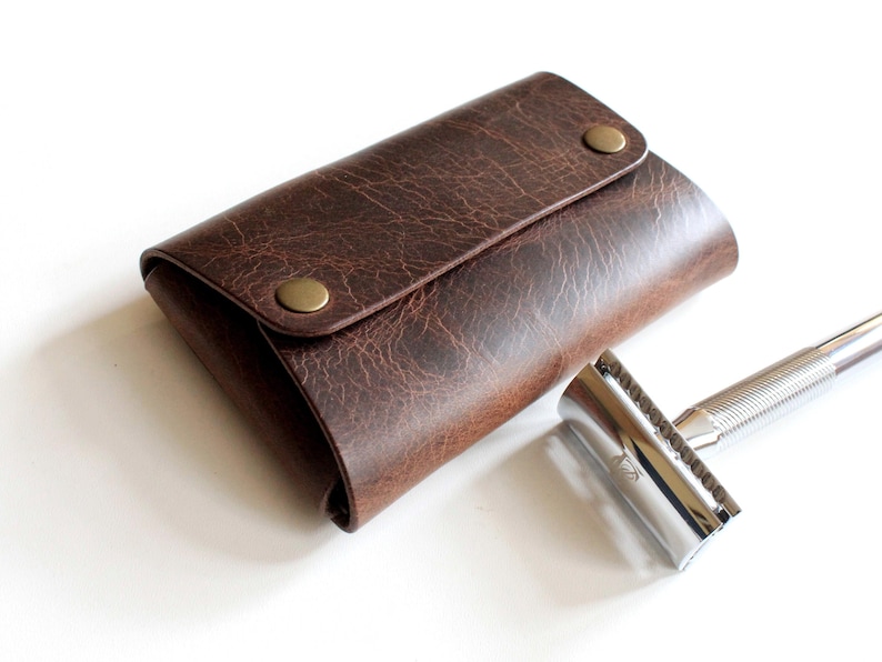 Handmade Leather Shaving Kit Holder: Italian Leather Travel Case, Gift for Him & Free Initials image 11