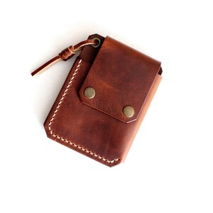 Cartera de cuero, billetera minimalista hecha a mano para tarjetas de cuero, billetera delgada para hombres y mujeres, bolsillo AirTag imagen 8