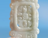 Carved Jadeite Jade Pendant, Plaque, translucent pale green, Chinese style Jade carving, Floral Motif, Carved Pendant 45 x 31mm