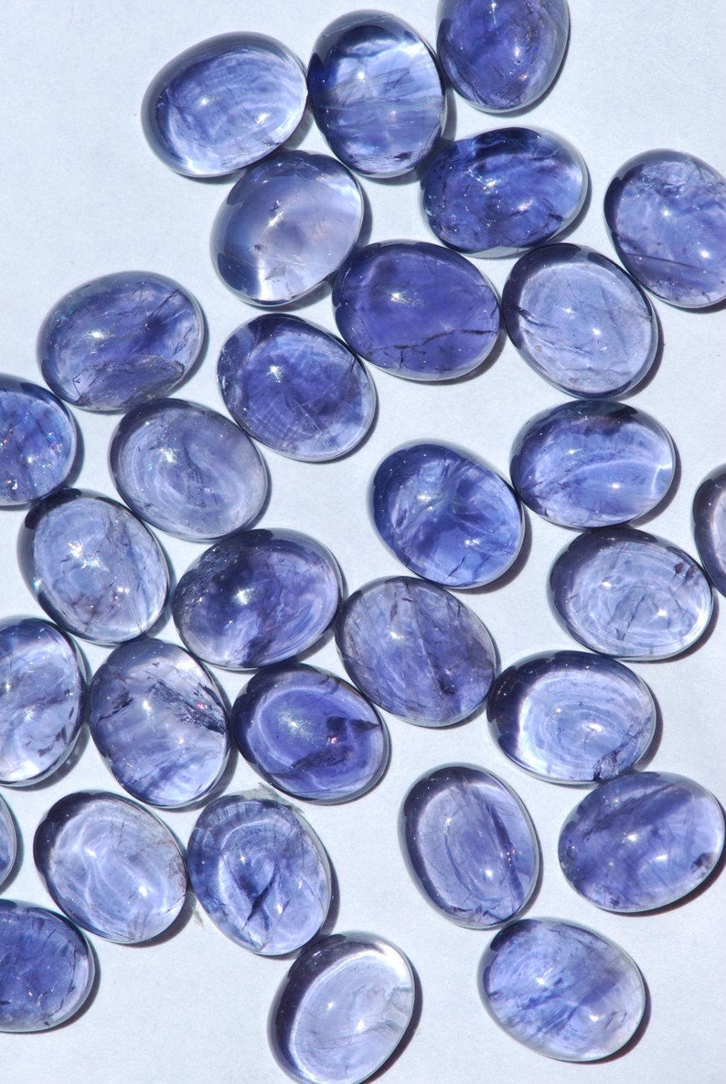 gray dichroic violet approx C2044 Lot of 8 piece Iolite Cabochons blue 9 x 7