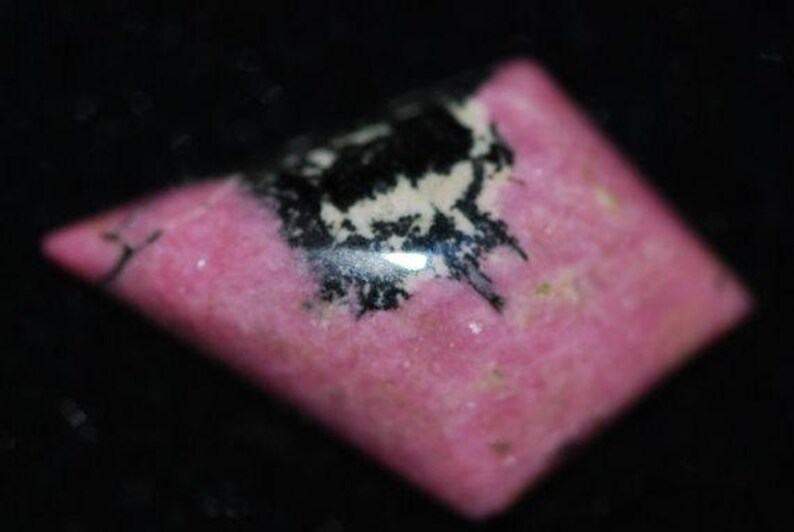 high dome deep pink and black kite or diamond shape excellent polish Rhodonite Cabochon