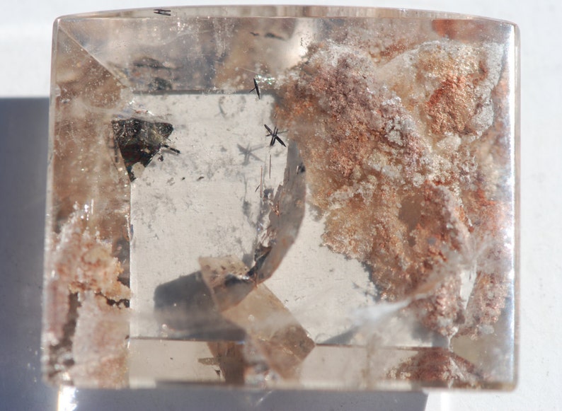 High Dome Approximately 38 x 31.5 mm Natural Crystal Quartz excellent polish OOAK Lodolite Included Quartz Domed Rectangle