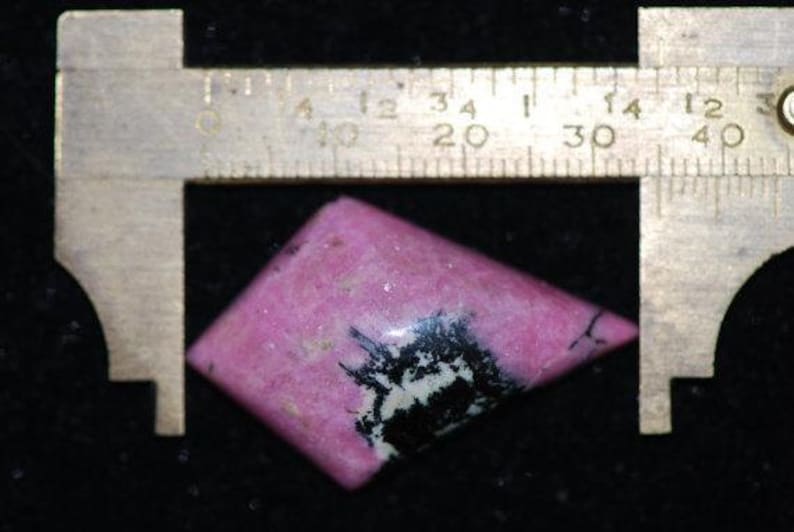 high dome deep pink and black kite or diamond shape excellent polish Rhodonite Cabochon