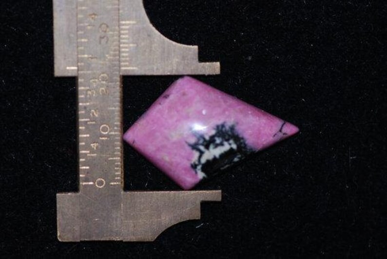 high dome deep pink and black kite or diamond shape excellent polish Rhodonite Cabochon