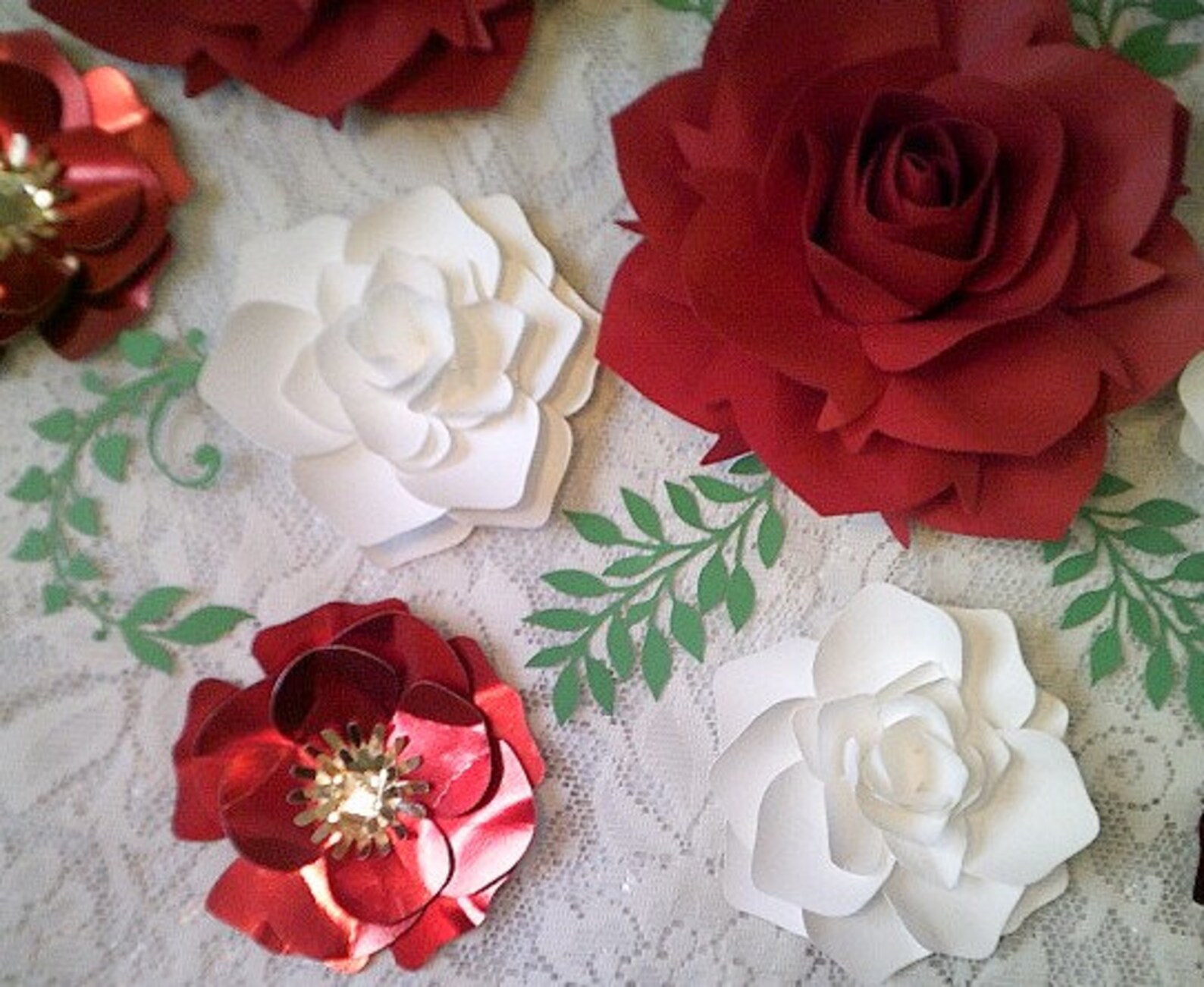 13pc Red Paper Roses With Gardenias Butterflies Set Wall - Etsy
