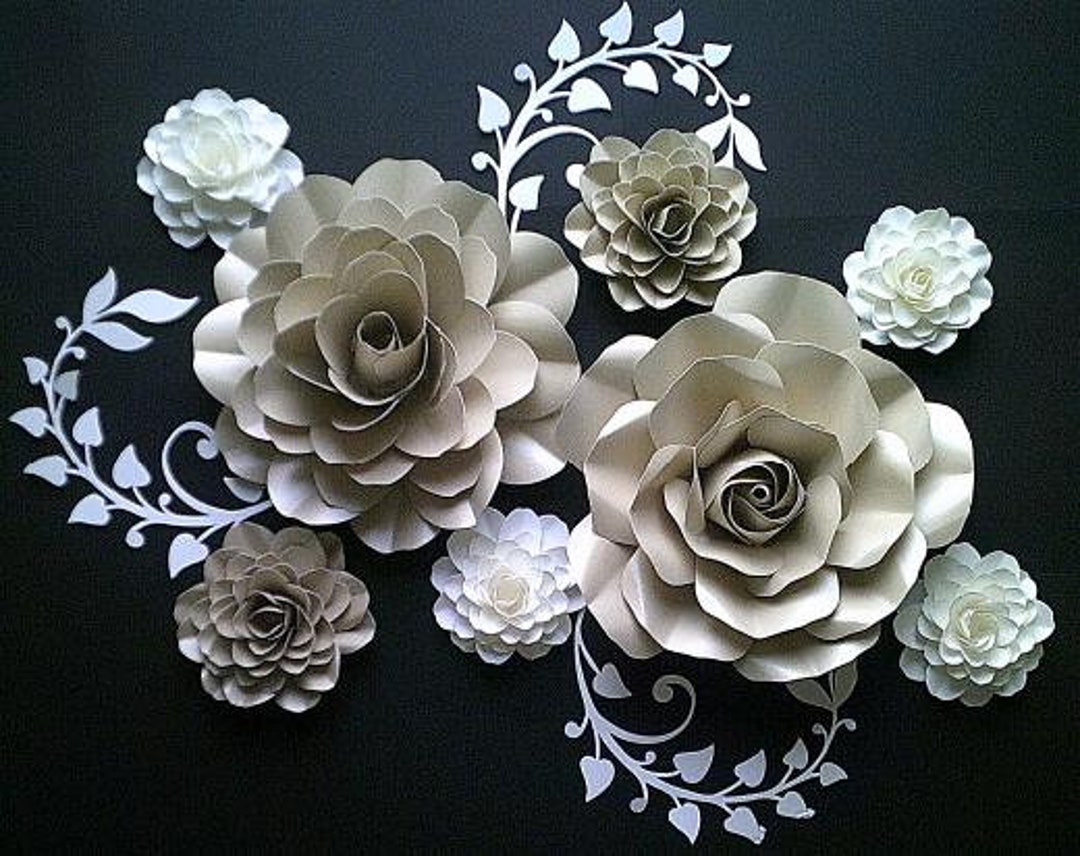 11pc Paper Rose Set, Champagne Paper Roses, White Paper Roses, Paper ...