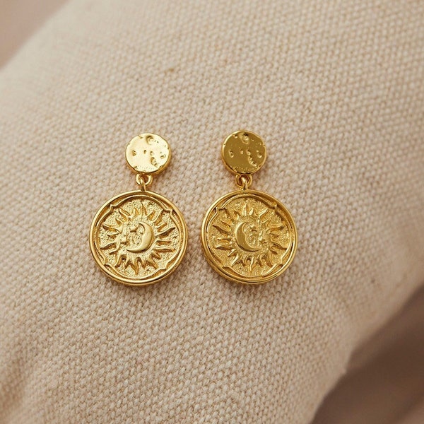 vergoldete Sonnen Münzen Ohrringe
