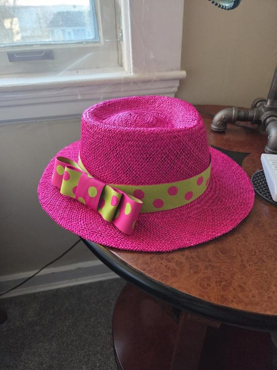 HOT PINK STRAW FEDORA SUN HAT Ranchero Panama Straw Fedora Hat - FINAL SALE – Village Hat Shop main image 3
