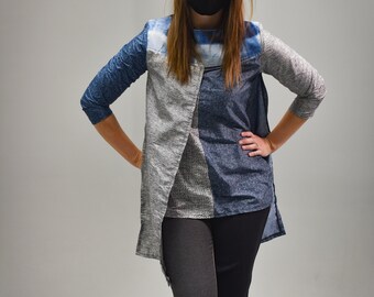 Asymmetrical Boatneck Tunic with various Blue Tones