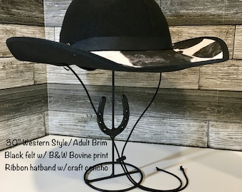 Western Style Equestrian helmet hat/ B&W Bovine Print