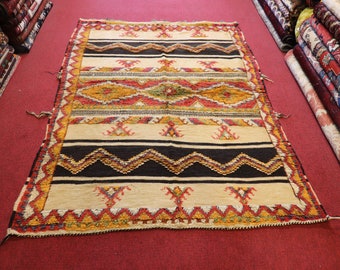 Size:3.5 x 4.8 feet Vintage Moroccan Small Tribal Nomadic Gabbeh Rug