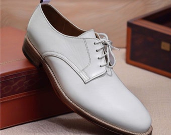 New Handmade Men's White Leather Shoes, Men White Party Shoes, Men Dress Shoes Men Style Shoes