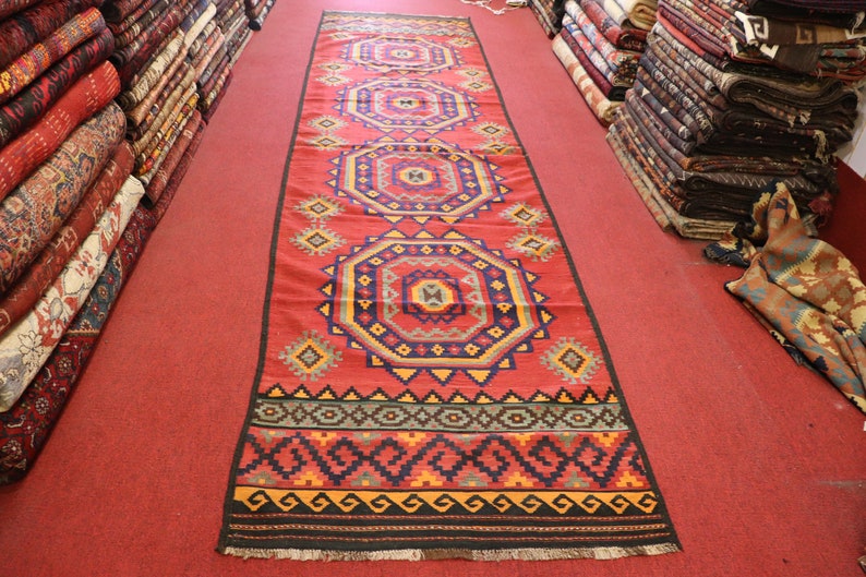 Size:3.3 x 13.6 feet Vintage Afghan Tribal Large Nomadic Turkomen Kilim Runner