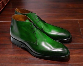 New Handmade Green leather chukka boots for men, formal dress boots Men Style