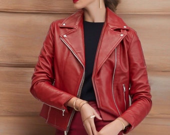 Women's Handmade Leather Jackets Burgundy Leather Stylish Zip Up Fashion Leather Jacket, Biker Leather Jacket