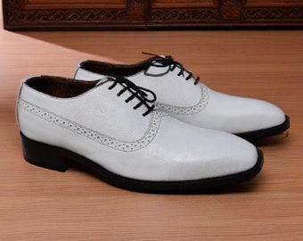 Men's Customize White Leather Skin Hand Made Lace Up Shoes Specially Design For Weddings Men Dress Shoes Men Style Shoes