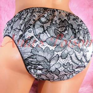 Gorgeous Lace print French Maid Satin hipster Full cut bikini sissy men&#39;s lined front super soft silky panties sizes S M L Xl