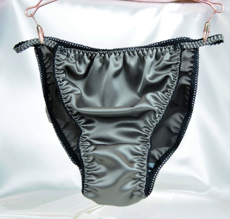 charcoal Gray Silky SOFT Silky Shiny wetlook string bikini Sissy Bias Cut SATIN panties for MEN knickers like a Second Skin 