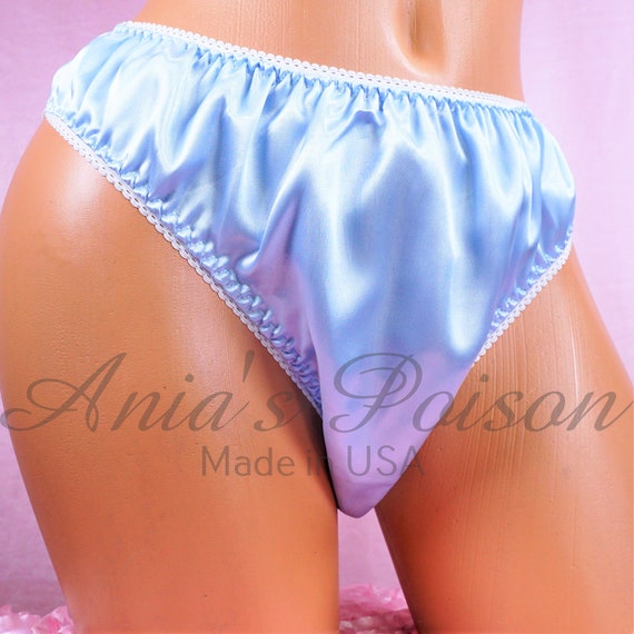 Sissy Panties Silky Smooth Baby Blue Picot Trim Shiny All Satin